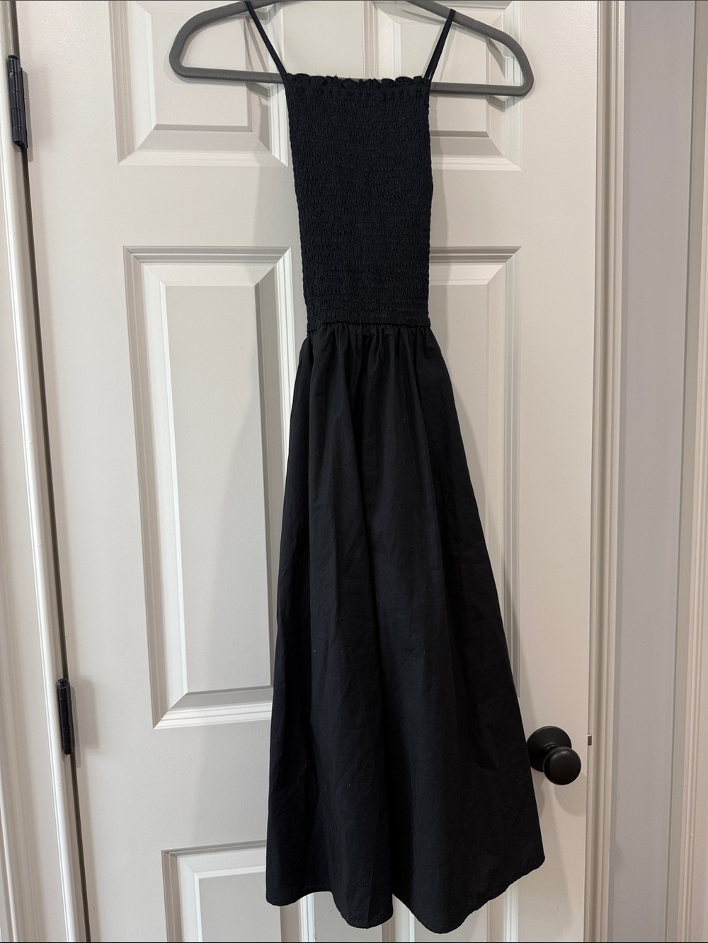 J. Crew Black Smocked Bodice Midi Dress